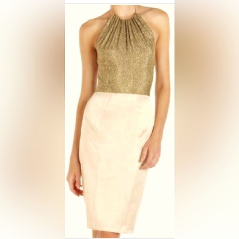 NWT!  Black Halo Gold and Cream halter dress